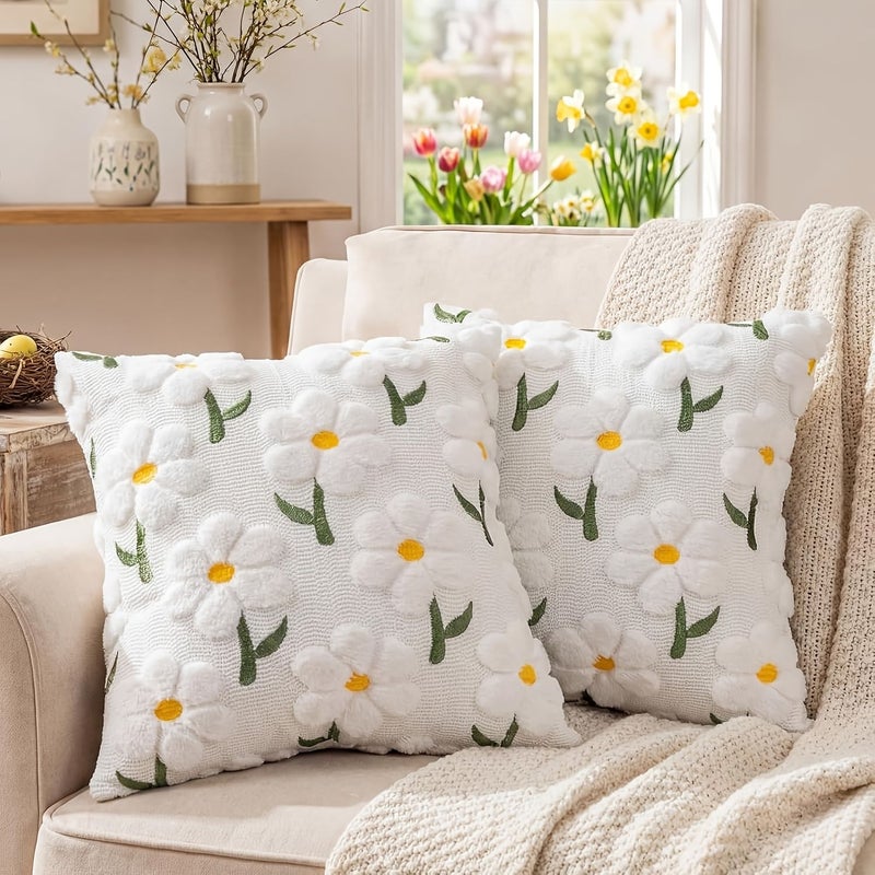 Set Of 2 Exquisite 3D Floral Design Thickened Pillow Covers For Sofa Bedroom Decor - Image 2
