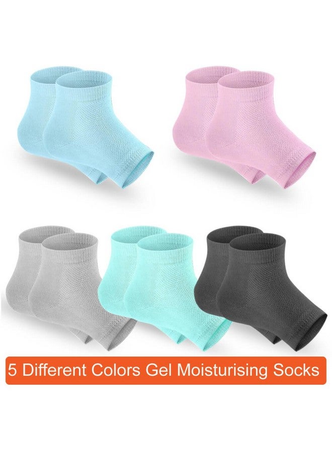 selizo Selizo 5 Pairs Moisturizing Gel Heel Socks Open Toe Socks for Dry Hard Cracked Heels, 5 Colors - Image 2