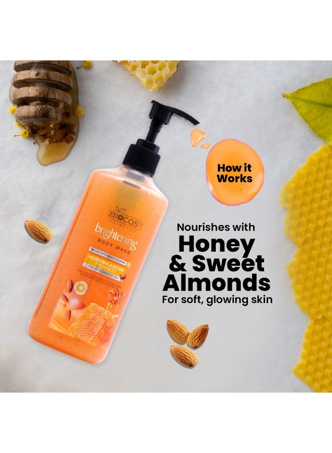 بيوكوس مستحضرات التجميل BIOCOS Brightening Body Wash Shower Gel (Pack of 2) – Hydrating Honey & Sweet Almond with Glycerin & Hyaluronic Acid – Deep Moisture for Dry Skin – 500ml - Image 3
