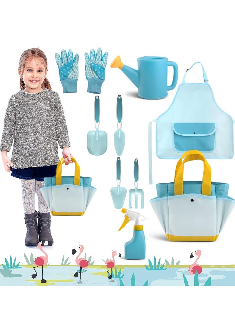9Pcs Kids Garden Outdoor Tool Set Children's Hand Tools Fun Toys Gift including Shovel Rake Trowel Sprayer Gloves Apron Watering Can with Canvas Tote Bag Gifts for Children - Image 1