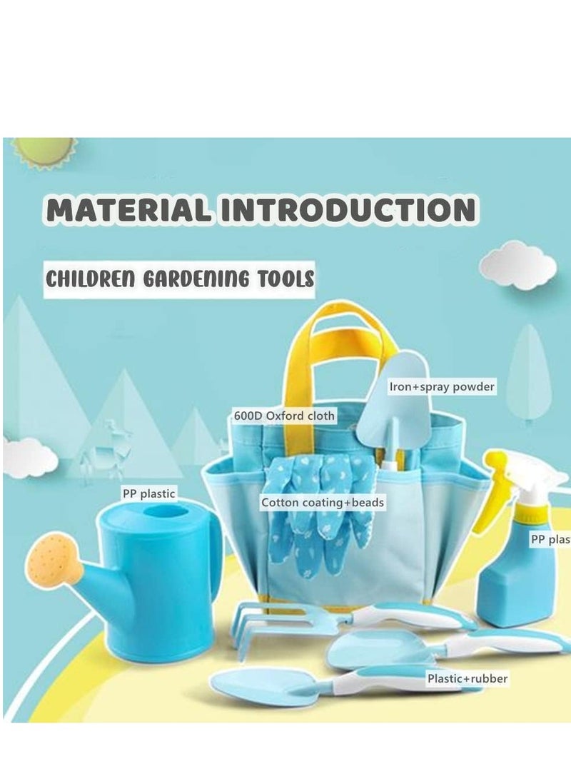9Pcs Kids Garden Outdoor Tool Set Children's Hand Tools Fun Toys Gift including Shovel Rake Trowel Sprayer Gloves Apron Watering Can with Canvas Tote Bag Gifts for Children - Image 2