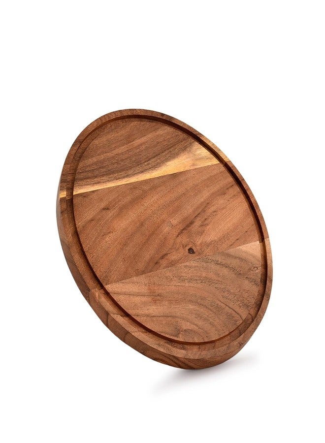 Kaizen Casa Cutting Boards Acacia Wood with Juice Groove Circular Cheese Serving Board Wood Chopping Board (9''X 9'' X 0.6'') - Image 1