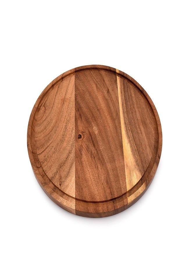 Kaizen Casa Cutting Boards Acacia Wood with Juice Groove Circular Cheese Serving Board Wood Chopping Board (9''X 9'' X 0.6'') - Image 2