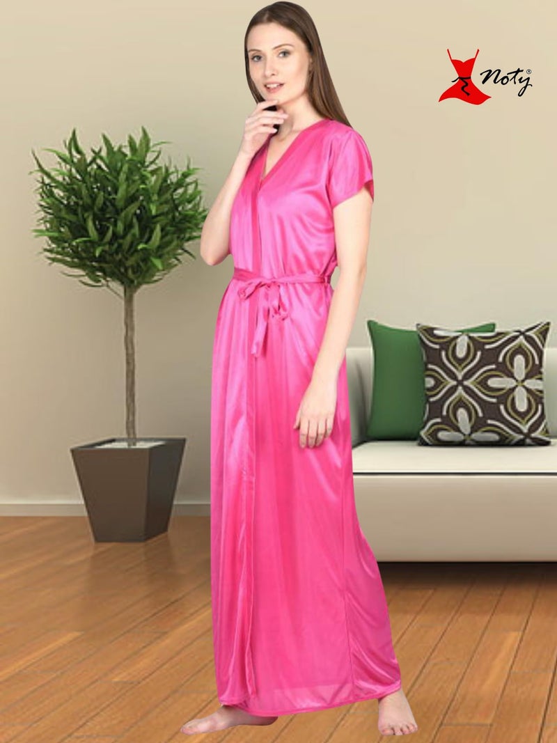 Noty Store Noty Women Satin Maxi - 2 Pc ' Hot Night Robe and Night Slip (Rosy Pink, Free Size) - Image 5