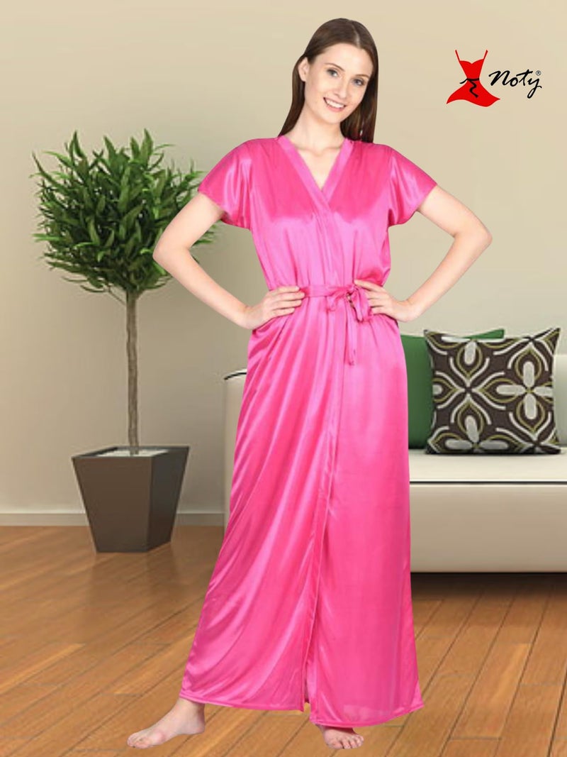 Noty Store Noty Women Satin Maxi - 2 Pc ' Hot Night Robe and Night Slip (Rosy Pink, Free Size) - Image 2