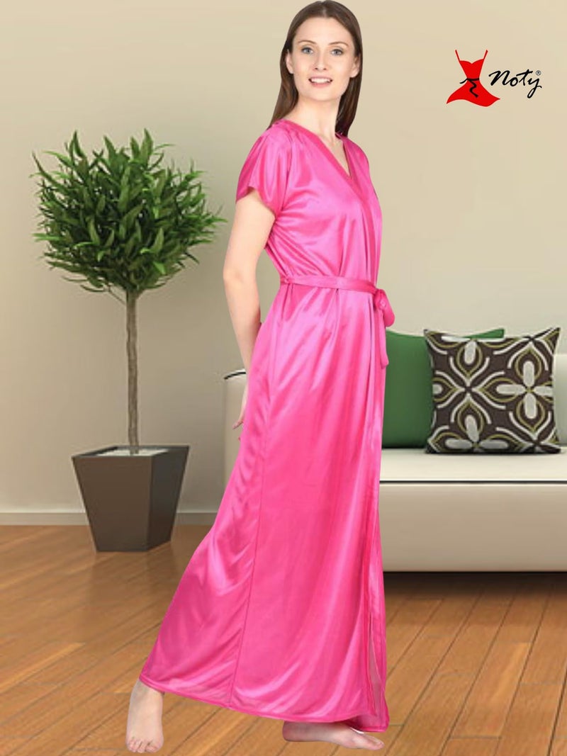 Noty Store Noty Women Satin Maxi - 2 Pc ' Hot Night Robe and Night Slip (Rosy Pink, Free Size) - Image 3