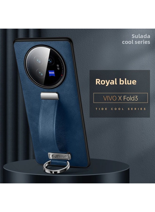 Generic - Xfold3 Wristband Phone Case Surada SLD Tide Cool Suitable For Vivofold3 Simulation Cowhide Finger Ring Protective Case-Color:sapphire Blue [with Packing]]-Applicable Model:Glory Magic Vs2 - Image 1