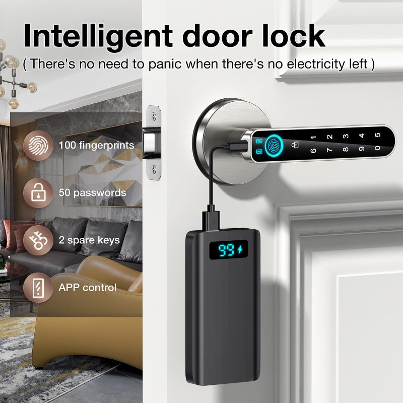 OFFTV Fingerprint Door Lock-biometric Door Lock-Smart Door knob-with passcode keypad keyless Entry Door Handle,for Bedroom Home Hotel Office - Image 5