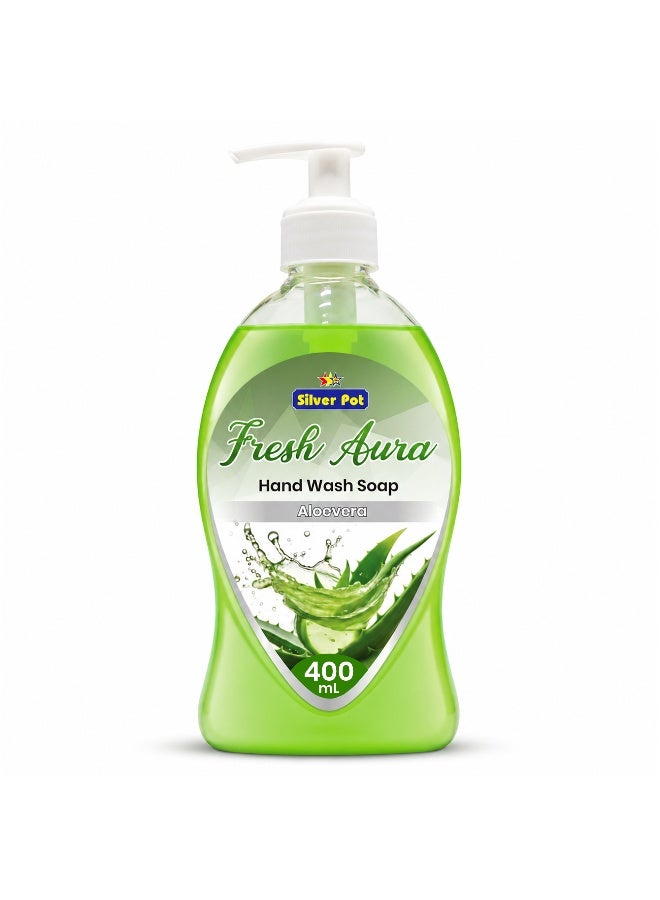 Silver Pot - Fresh Aura, Aloe Vera Hand Wash 400ml Moisturizing Liquid Soap, New Advance Formula, Gentle Cleansing Effective Germ Protection Aloe Vera real Scent, 10x Odor Removal, for Daily Hygiene - Image 1