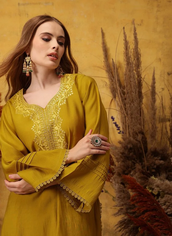 Indo Street Ethnic Motifs Embroidered Kurta with Dhoti Pants for Women