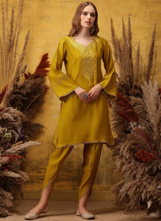 Indo Street Ethnic Motifs Embroidered Kurta with Dhoti Pants for Women