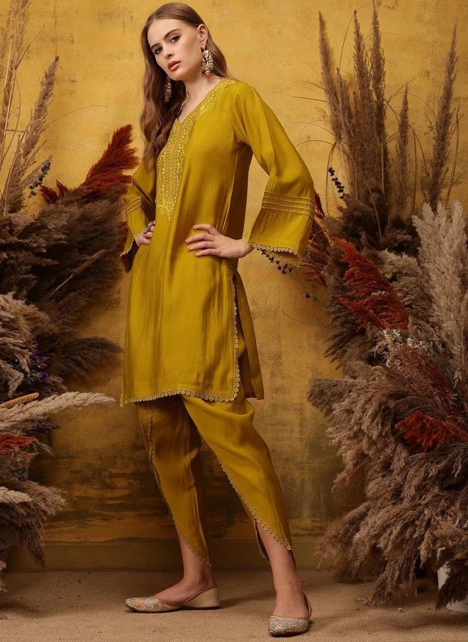 Indo Street Ethnic Motifs Embroidered Kurta with Dhoti Pants for Women