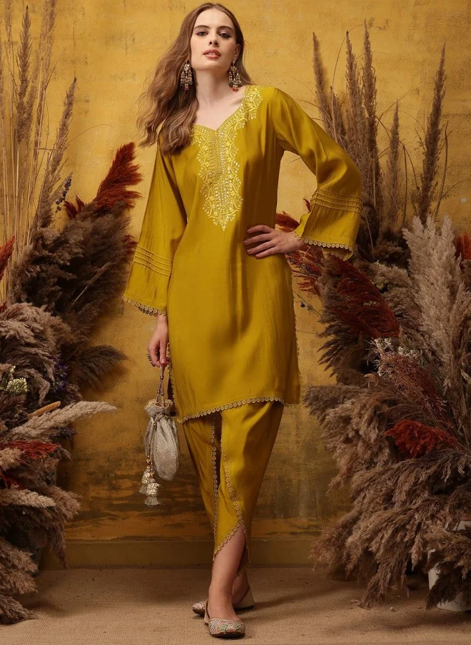 Indo Street Ethnic Motifs Embroidered Kurta with Dhoti Pants for Women