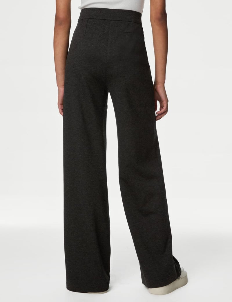 Marks & Spencer Jersey Wide Leg Trousers with Stretch T594793CHARCOAL (XS) - Image 4