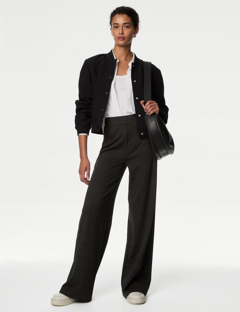 Marks & Spencer Jersey Wide Leg Trousers with Stretch T594793CHARCOAL (XS) - Image 2