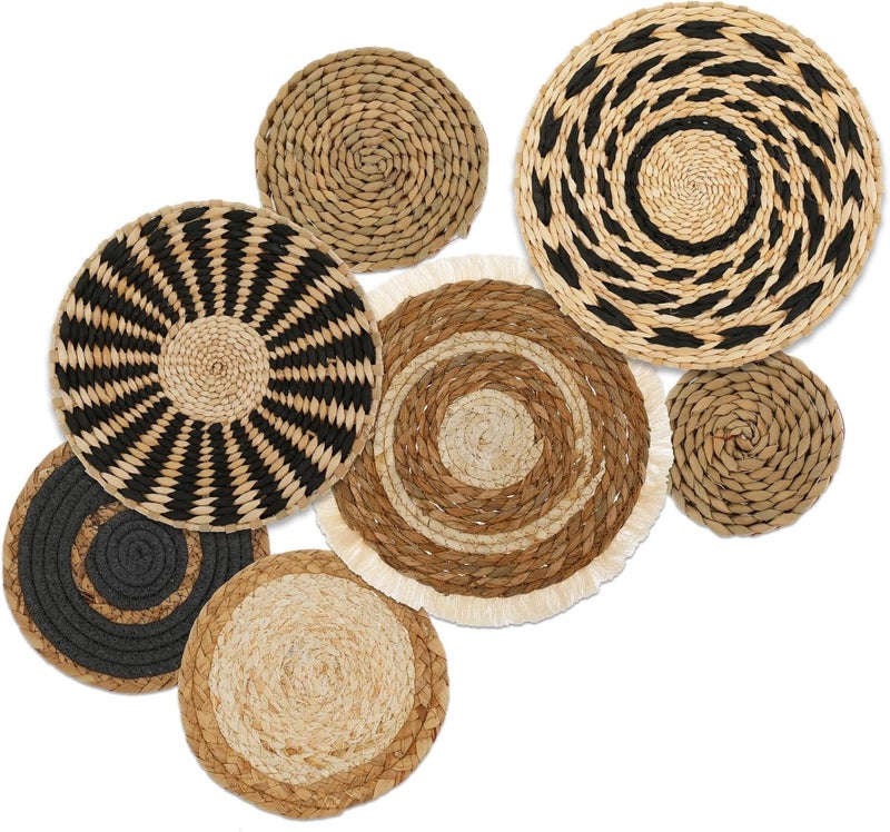 LEEZDTTXAN 7 Pieces Bohemian Round Wall Baskets Wicker Rattan Wicker Wall Decor for Bedroom, Living Room (Style B) - Image 1
