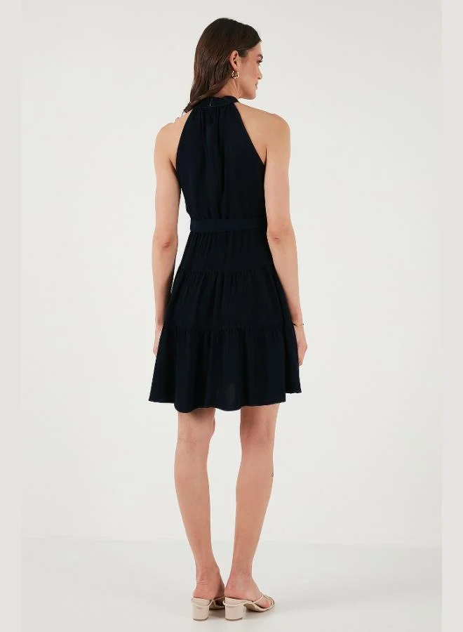 Lela Lela Pleated Regular Fit Halter Neck Mini Length Belted Dress Women's DRESS 6772041