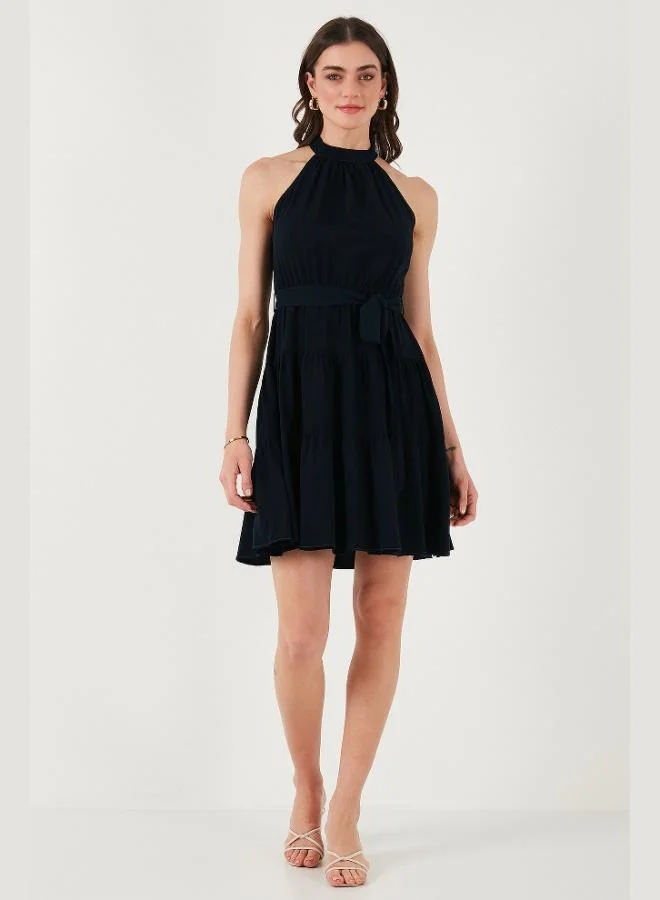 Lela Lela Pleated Regular Fit Halter Neck Mini Length Belted Dress Women's DRESS 6772041