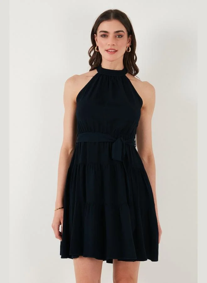 Lela Lela Pleated Regular Fit Halter Neck Mini Length Belted Dress Women's DRESS 6772041