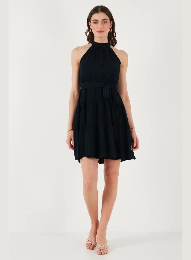 Lela Lela Pleated Regular Fit Halter Neck Mini Length Belted Dress Women's DRESS 6772041