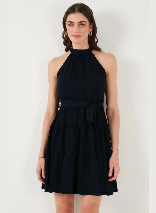Lela Lela Pleated Regular Fit Halter Neck Mini Length Belted Dress Women's DRESS 6772041