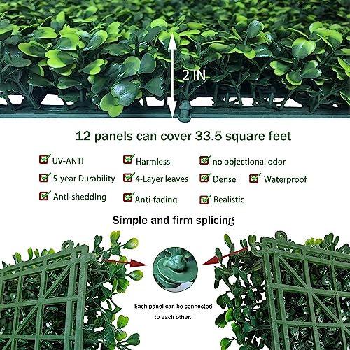 ODTORY Artificial Grass Wall Backdrop Panels,20X20 in 12P UV-Anti Greenery Boxwood Panels for Indoor Outdoor Green Wall Decor & Ivy Fence Covering Privacy - Image 3