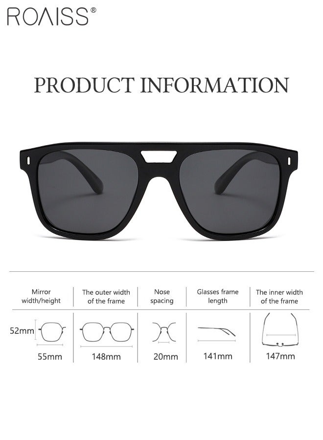roaiss Retro Double Bridge Square Polarized Sunglasses for Women Men, UV400 Protection with Glasses Case, Fashion Anti-glare Sun Glasses, Suitable for Driving, Fishing, Traveling, Black - Image 3