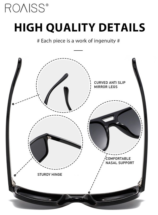 roaiss Retro Double Bridge Square Polarized Sunglasses for Women Men, UV400 Protection with Glasses Case, Fashion Anti-glare Sun Glasses, Suitable for Driving, Fishing, Traveling, Black - Image 4