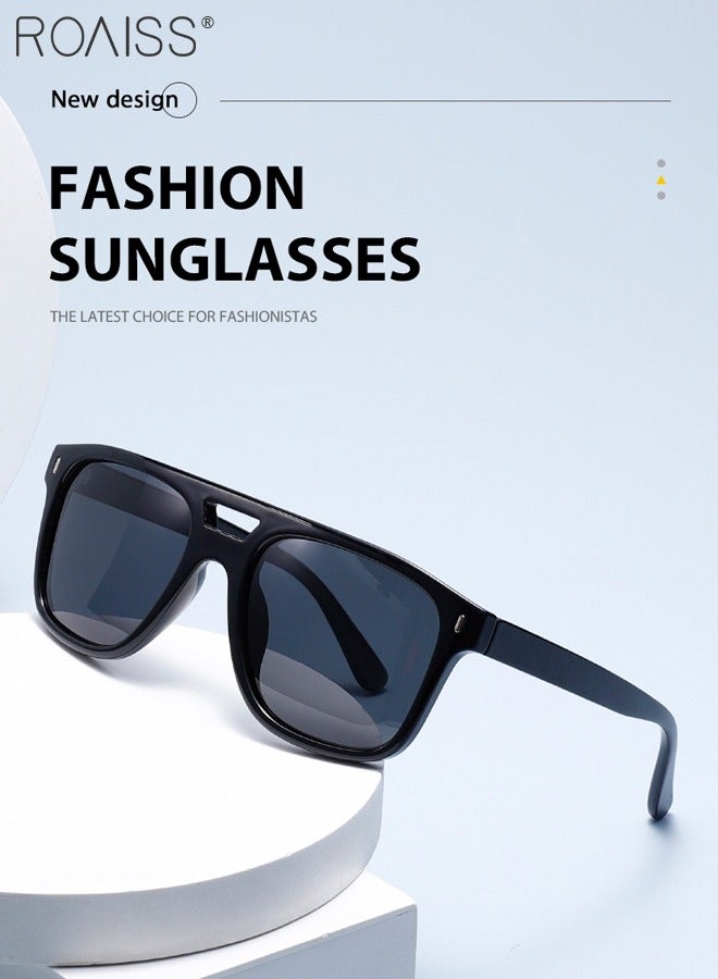 roaiss Retro Double Bridge Square Polarized Sunglasses for Women Men, UV400 Protection with Glasses Case, Fashion Anti-glare Sun Glasses, Suitable for Driving, Fishing, Traveling, Black - Image 5