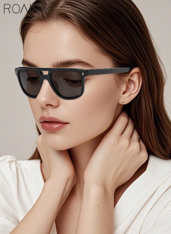 roaiss Retro Double Bridge Square Polarized Sunglasses for Women Men, UV400 Protection with Glasses Case, Fashion Anti-glare Sun Glasses, Suitable for Driving, Fishing, Traveling, Black - Image 2