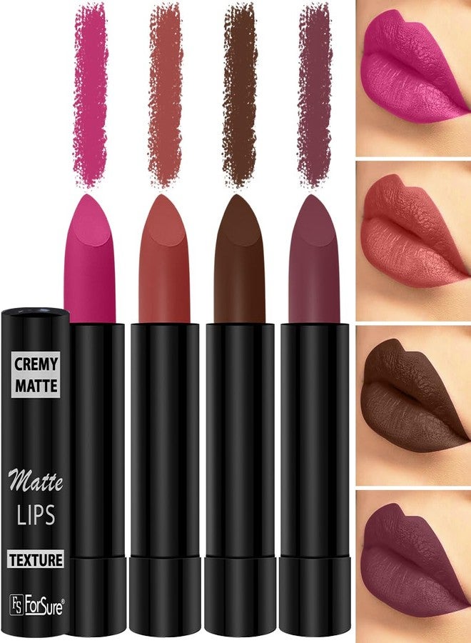 ForSure Cremy Matte Lipstick Combo Of 4 Shades- 3.5gm Each (Cocoa Brown, Pink Berry, Rust Orange, Dusky Maroon) - Image 1