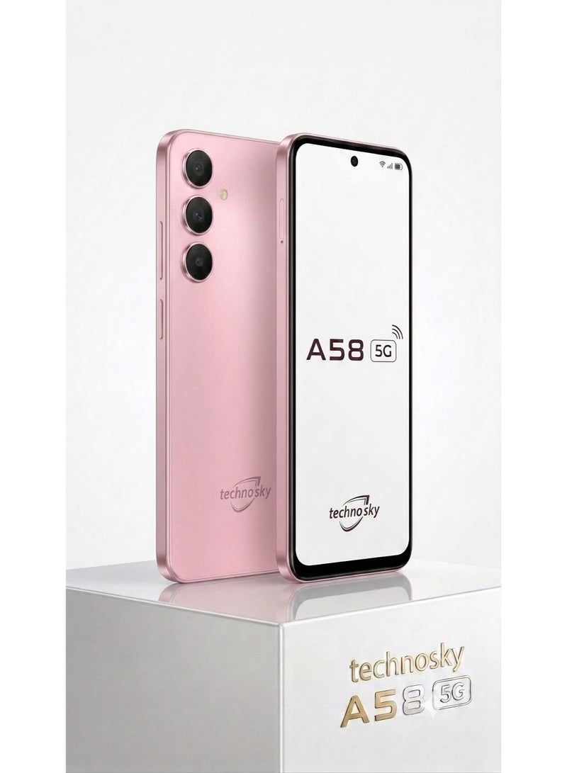  تكنو سكاي هاتف ذكي techno sky A58 5G كاميرا ثلاثية بطارية 5500 مللي أمبير وردي - Image 1