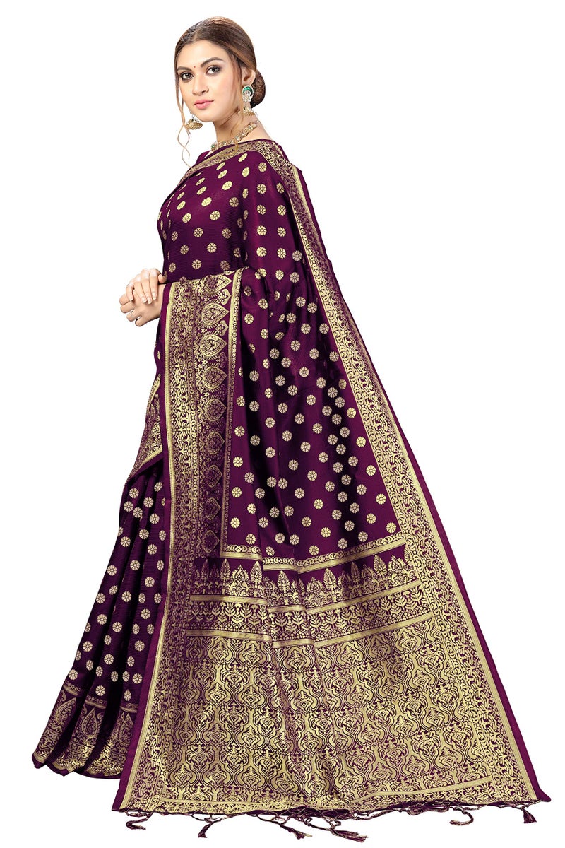 TRENDMALLS Women's Art Silk Jacquard Saree with Blouse Piece with Unstitch Blouse Piece (S11-Purple) - Image 4