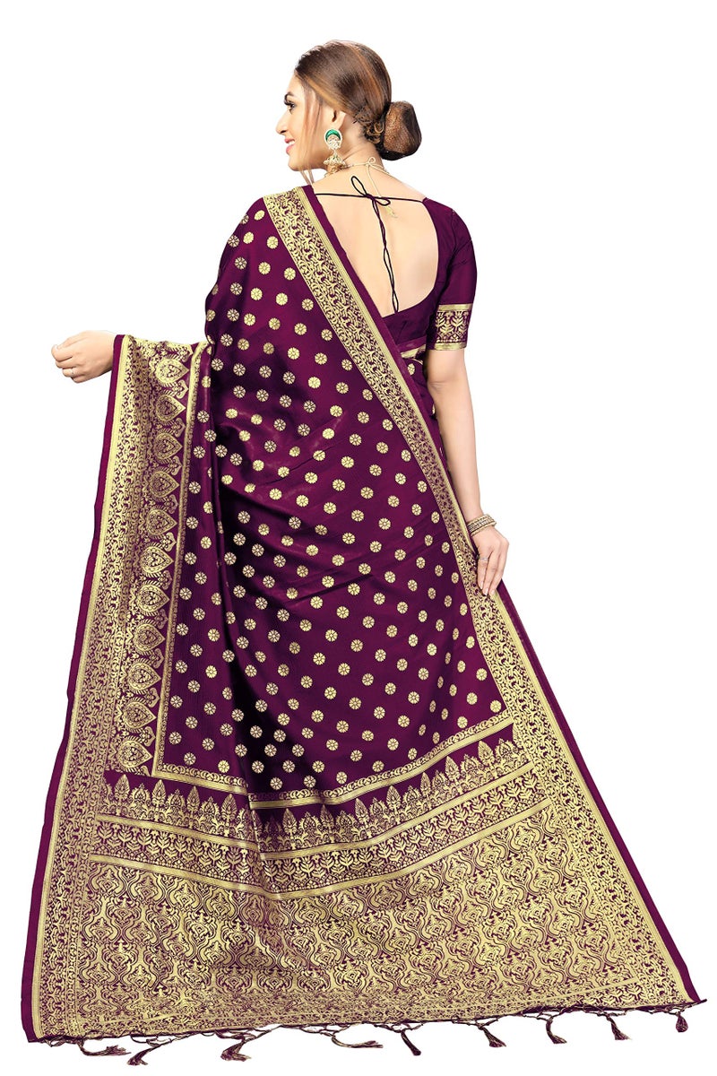 TRENDMALLS Women's Art Silk Jacquard Saree with Blouse Piece with Unstitch Blouse Piece (S11-Purple) - Image 2