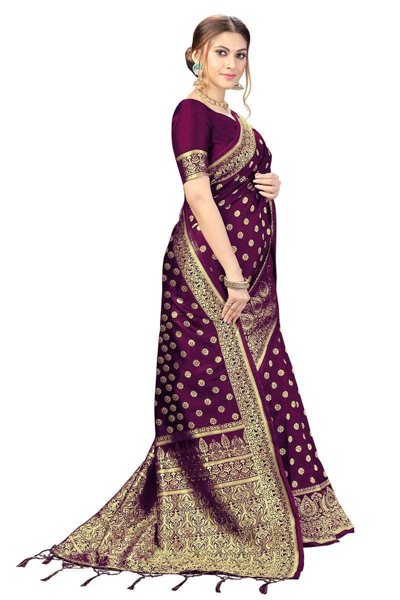 TRENDMALLS Women's Art Silk Jacquard Saree with Blouse Piece with Unstitch Blouse Piece (S11-Purple) - Image 3