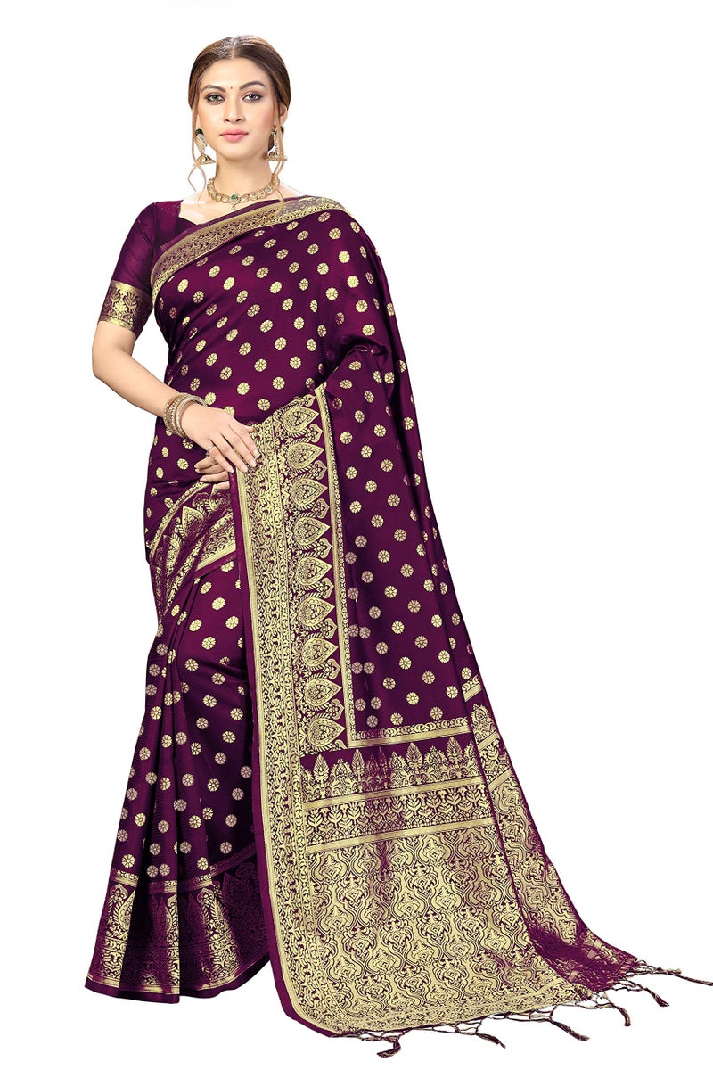 TRENDMALLS Women's Art Silk Jacquard Saree with Blouse Piece with Unstitch Blouse Piece (S11-Purple) - Image 1