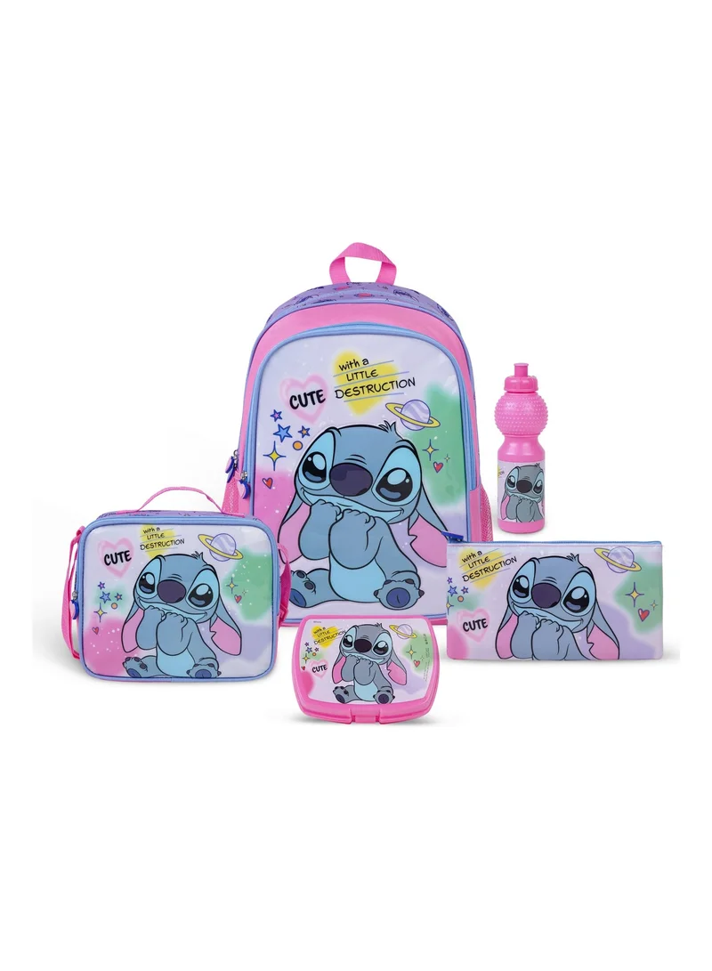 Disney Disney Stitch 5-in-1 Kids Backpack School Set 18" | School Backpack, Lunch Bag, Lunch Box, Water Bottle & Pencil Case | Water Resistant | Unisex School Bag