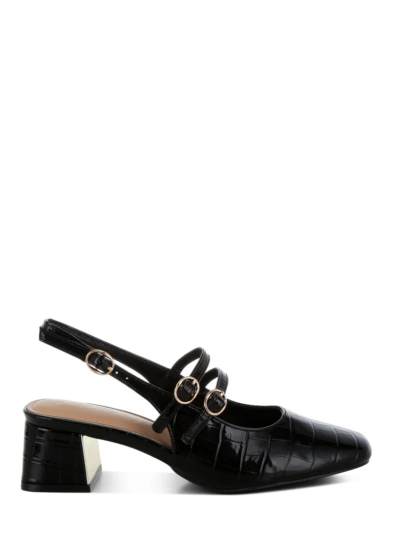 London Rag Block Heel Slingback Sandals in Black