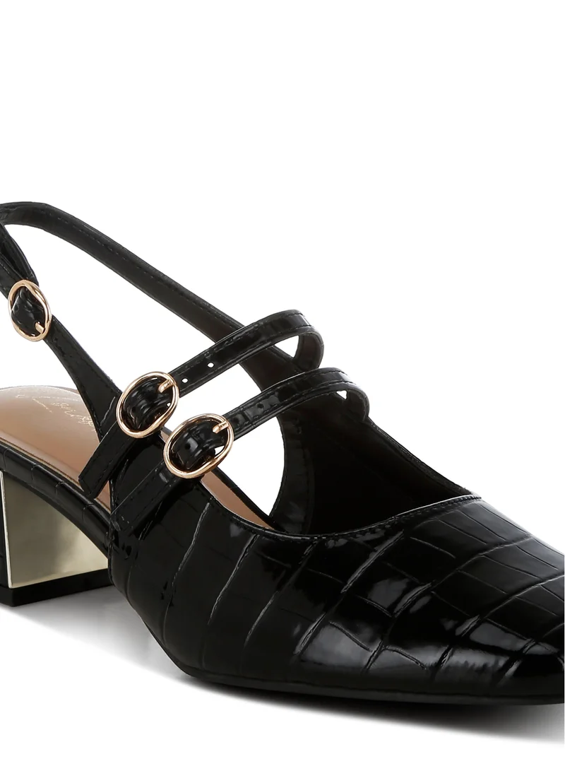 لندن راج صندل بكعب سميك Slingback باللون الأسود