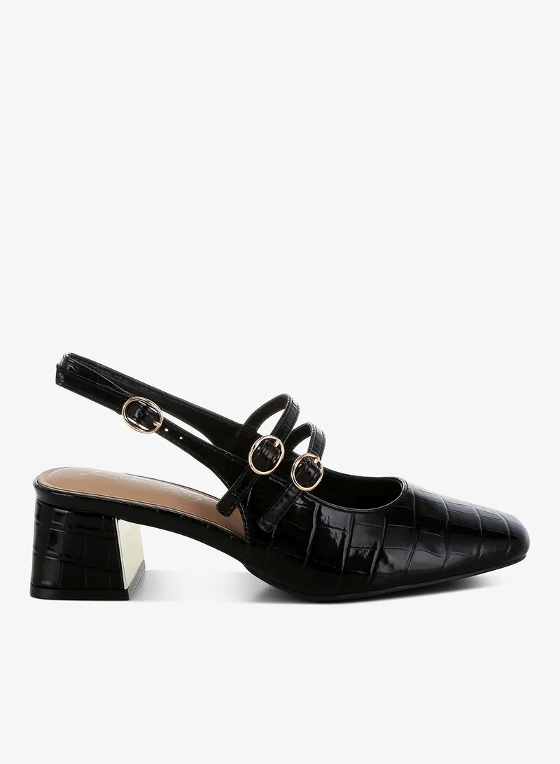 Block Heel Slingback Sandals in Black