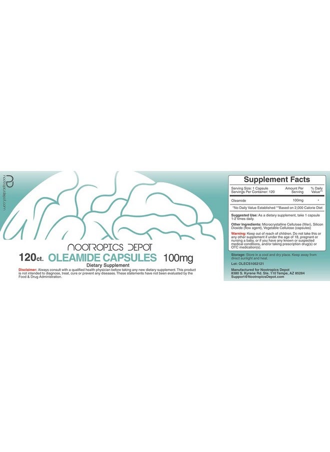 Nootropics Depot - Oleamide Capsules ; 100Mg ; 120 Count ; Sleep Support Supplement ; Supports Healthy Stress Levels + Promotes Relaxation - Image 1
