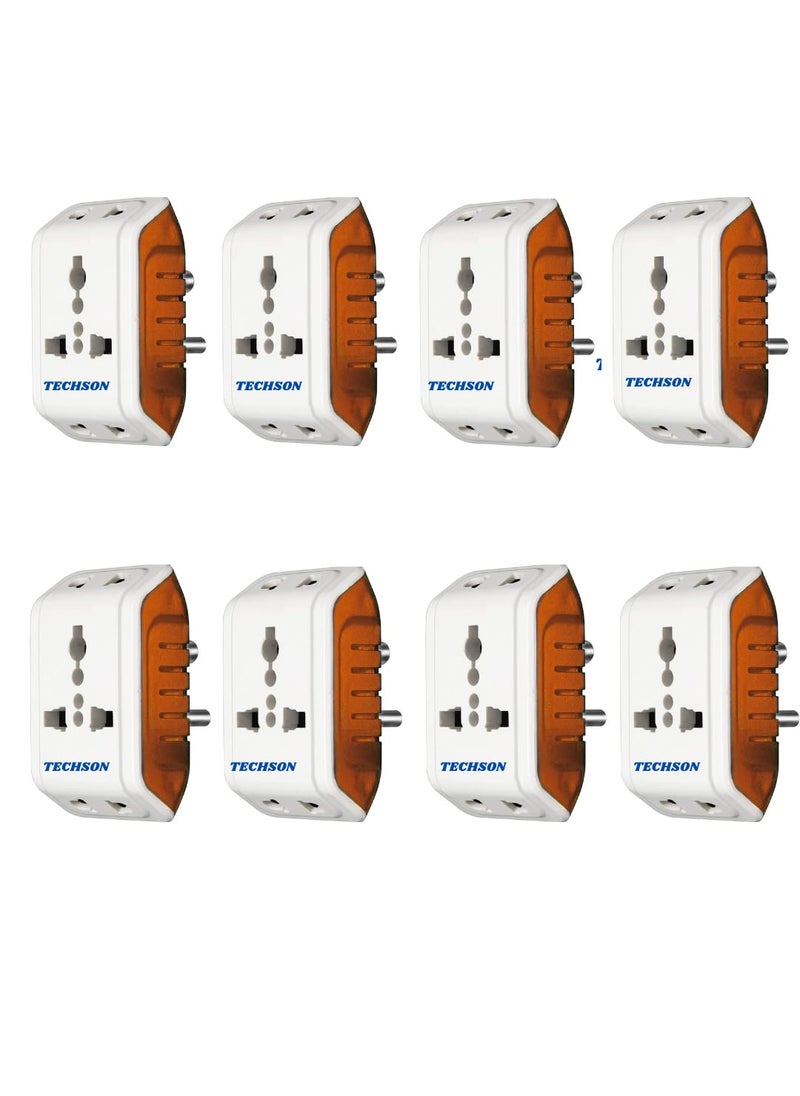 TECHSON TECHSON 6A 3 Pin Multi Plug Socket Travel Adapter with Universal Socket 3 Pin Multi Plug Extension Socket Pack of8 White Red  - Image 1