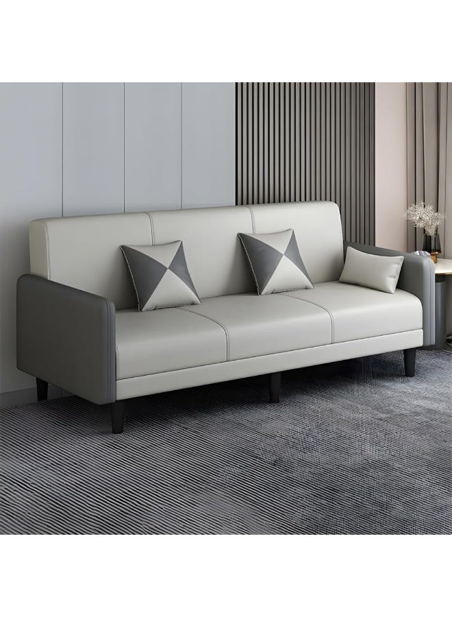 Comfynest Comfynest Contemporary Square Arm Convertible Sofa, 3-Seater with Extra Pillows, Solid Tech Cloth Upholstery, Beige/Light Gray, Tight Back Design  - Image 1
