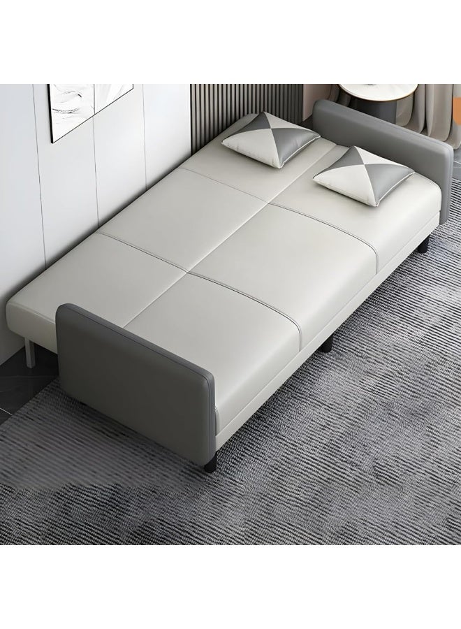 Comfynest Comfynest Contemporary Square Arm Convertible Sofa, 3-Seater with Extra Pillows, Solid Tech Cloth Upholstery, Beige/Light Gray, Tight Back Design  - Image 3