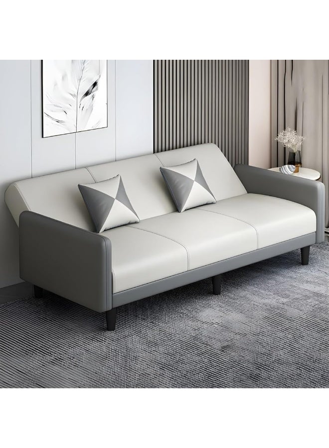 Comfynest Comfynest Contemporary Square Arm Convertible Sofa, 3-Seater with Extra Pillows, Solid Tech Cloth Upholstery, Beige/Light Gray, Tight Back Design  - Image 2