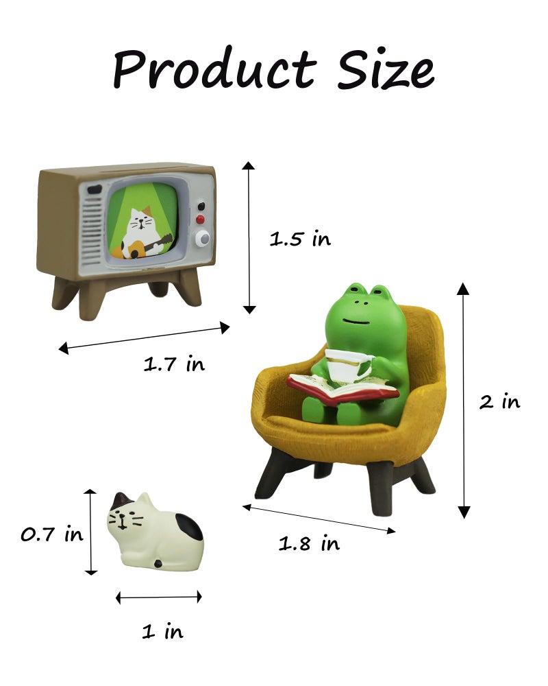 Mevodeata Cute Mini Frog and Cat Figurine with Small Sofa and TV Resin Figure for Office Home Decor Perfect Cute Frog Gift and Cat Gift - Image 2