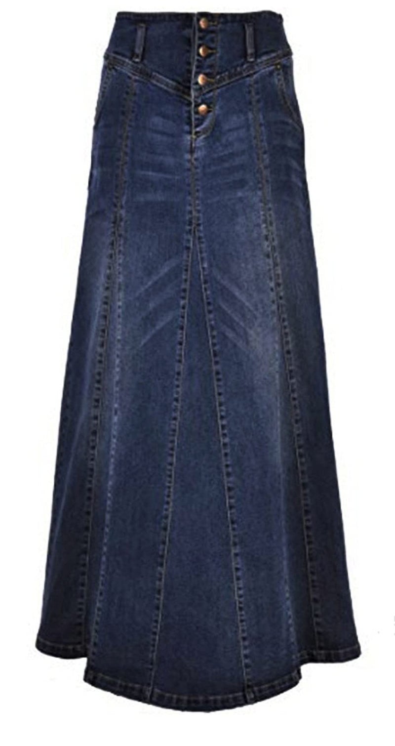 CHARTOU Women's Retro Exposure Button-Fly Packaged Hip A-Line Maxi Long Denim Skirt (XX-Large, Dark Blue) - Image 1
