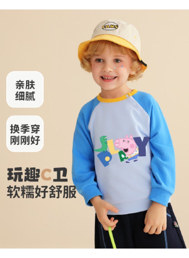 Peppa Pig spring Boys' Cotton Long-sleeve Hoodie Color-blocked Raglan Sleeve Pullover Infant Hooded Sweatshirt - Image 1