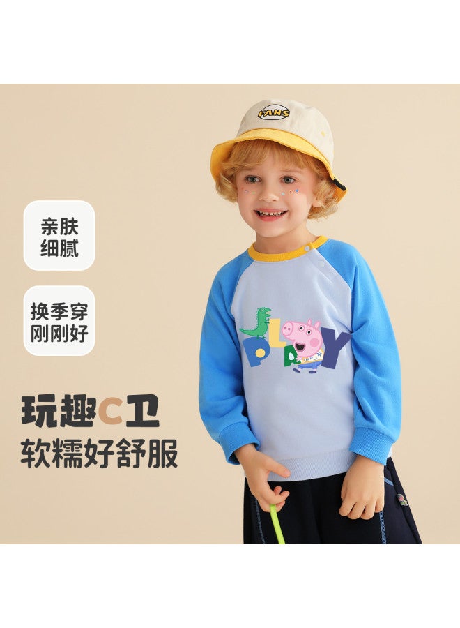 Peppa Pig spring Boys' Cotton Long-sleeve Hoodie Color-blocked Raglan Sleeve Pullover Infant Hooded Sweatshirt - Image 2