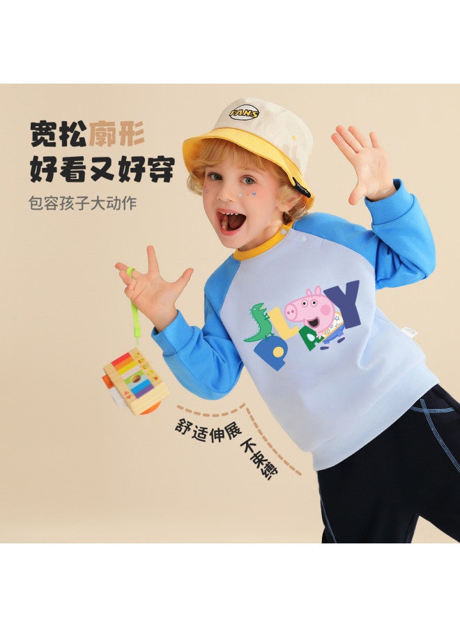 Peppa Pig spring Boys' Cotton Long-sleeve Hoodie Color-blocked Raglan Sleeve Pullover Infant Hooded Sweatshirt - Image 4